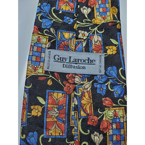 Guy Laroche Diffusion Neck Tie Men Black Multi Color 100% Silk Made in Canada - Picture 2 of 2